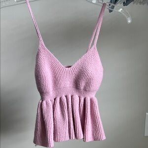Pink Knit Peplum Tank Top